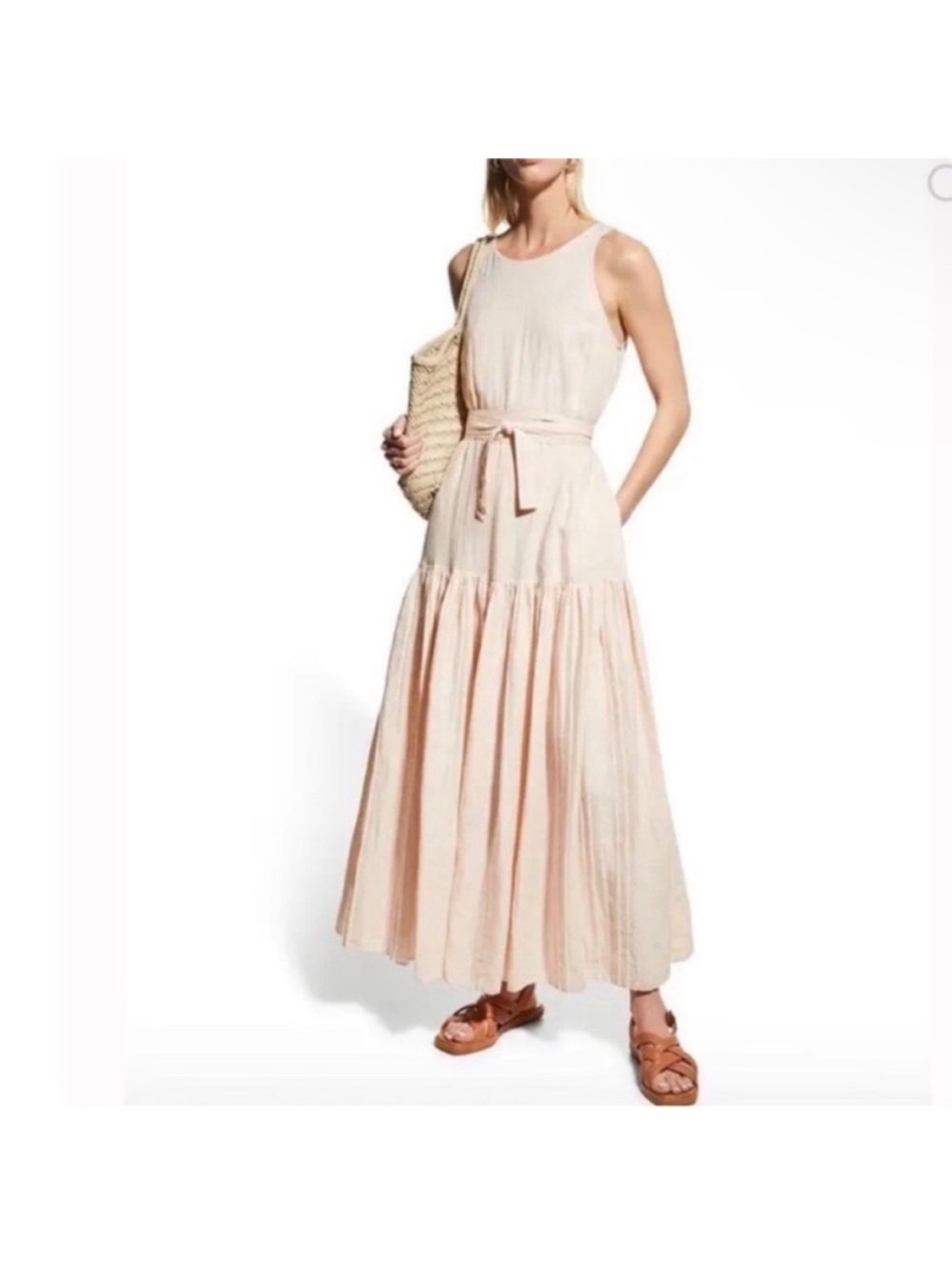 Rebecca Taylor belted pleated linen dress light pink preppy medium M